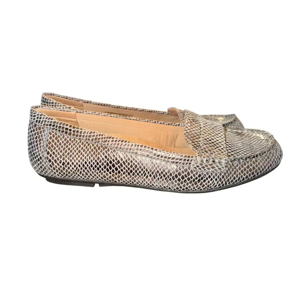Vionic Larrun Loafers Women’s Sz 9.5 Silver Metallic Leather Snake Comfort Shoe